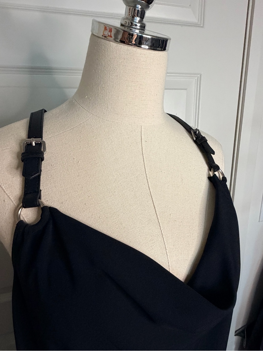 Michael Kors Black Draped Cowl Neck Tank with Buckle Straps